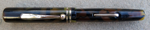 PIC (USED TO BE) PEARL and BLACK FLAT TOP LEVER FILLING FOUNTAIN PEN WITH MEDIUM+ FLEXIBLE NIB